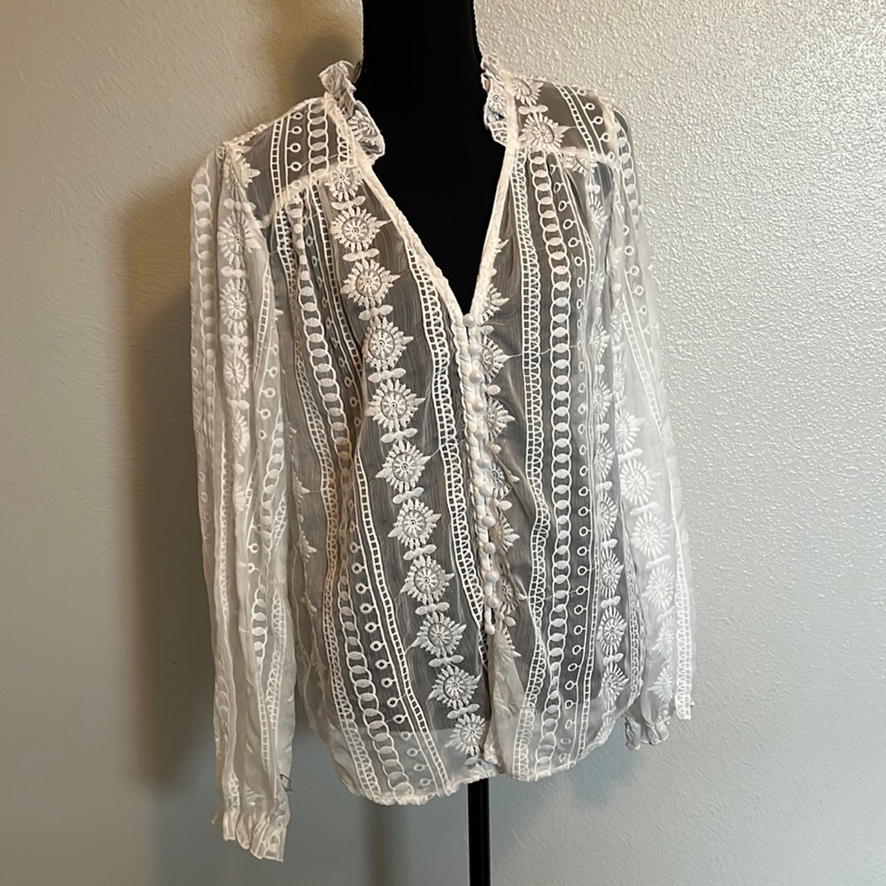 White blouse faux buttons Shein